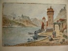 signiert W MARSHALL 1913 Aquarell Kanal Dorf Landschaft NY Mass Irland ?