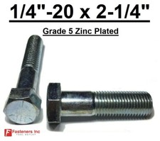 1/4-20 x 2-1/4" PT Hex Bolt Zinc Plated Grade 5 Cap Screw Coarse Thread