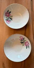 Lot of 2 Homer Laughlin Rhythm Pink Magnolia Berry Dessert Bowls Gold Trim