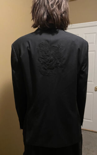 Pinstripe Jacket with Embroidered Dragon