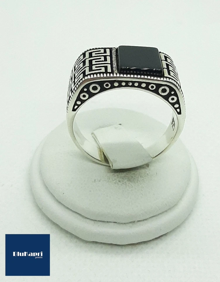 Anello uomo argento 925 greca con onice nera mis.23 - Immagine 3 di 4