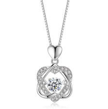 925 Sterling Silver Double Heart Dancing CZ Pendant NECKLACE 18" Box Chain PE57