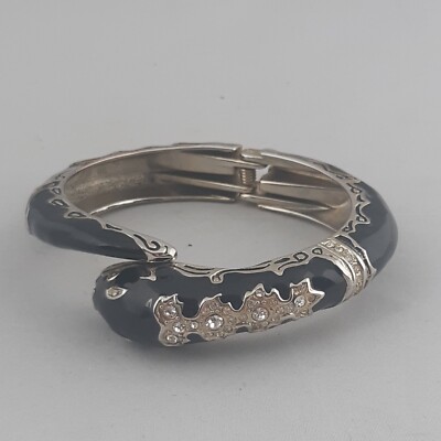 Schwarz Emaille Goldfarben Schlangen Armreif mit Kristallen Clamper Ouroboros Goth Punk