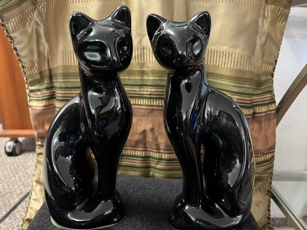 Midcentury Modern Vintage Pair of Ceramic Cat Figurines Kitsch Cat Statues