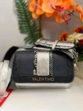 NWT MARIO VALENTINO Metallic Silver Snakeskin Motif Leather Crossbody Bag