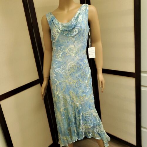 NWT  Size 6 Silk Demetrios Wedding Formal Evening Blue Summer Dress with Wrap - Afbeelding 1 van 8