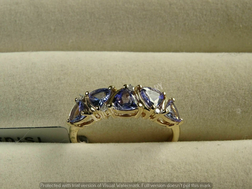 2Ct Simulated Trillion Cut Tanzanite & Diamond Ring 925 Sterling Silver Plated - Image 2 of 4
