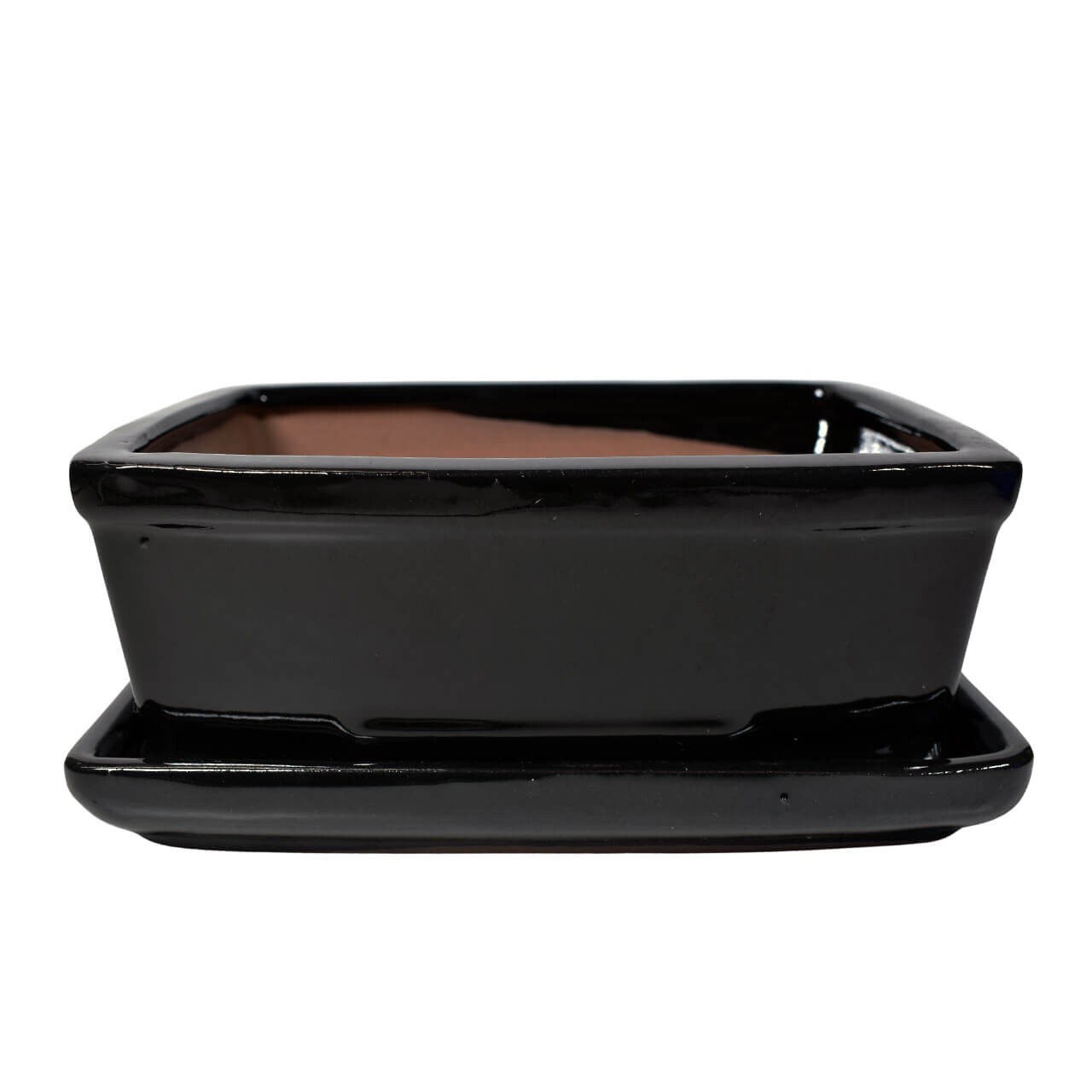 Black Bonsai Pot & Drip Tray | 180x145x70 | Glazed Ceramic Pot | Rectangle