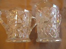 Vntg Estate Heavy  Cut Glass Opalescent Open Sugar & Creamer/Star & X Pattern