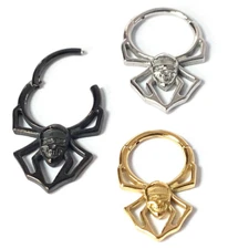 1pc Skull Face Spider Hinged Segment Ring Septum Clicker 316L Surgical Steel