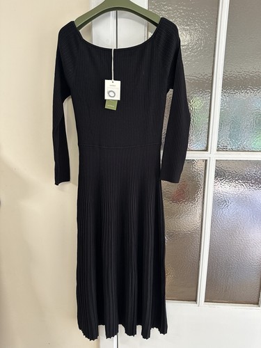 M Silk Blended Long Dress Off The Shoulder Long Sleeve & Pleated, Black RRP:£225 - 第 2/9 張圖片