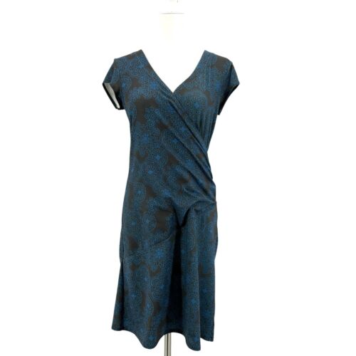 Athleta Womens Small Nectar Dress Gray Blue V-Neck Faux Wrap Dress Boho Hippie