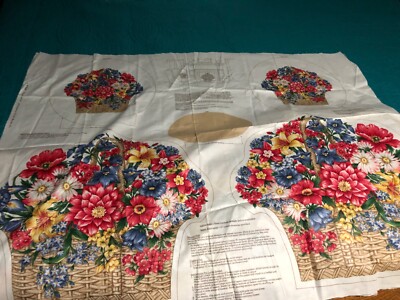 NOS VIP 1980s vintage FLOWER BASKET Fabric Panel American Wildflower Collection