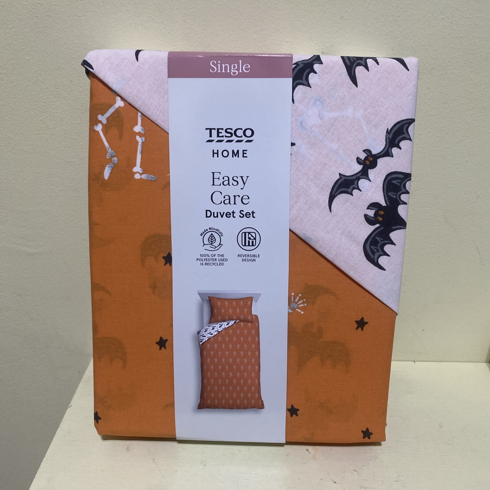 Easy Care Single Duvet Set & 1 Pillowcase - Reversible 135x200cm - Skeleton