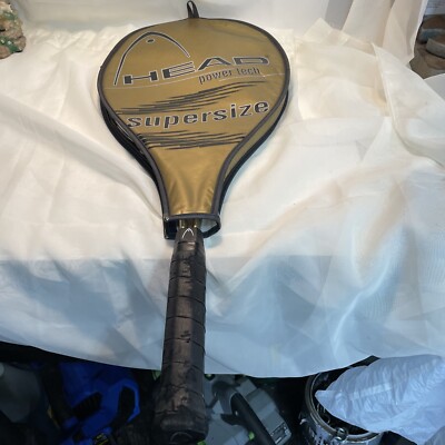HEAD SUPER SIZE POWER TECH XL TENNIS RACQUET, W/ COVER 4  3/8 GRIP
