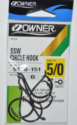 owner ssw up eye wide gap circle hooks 5/0  5178-151 black chrome finish