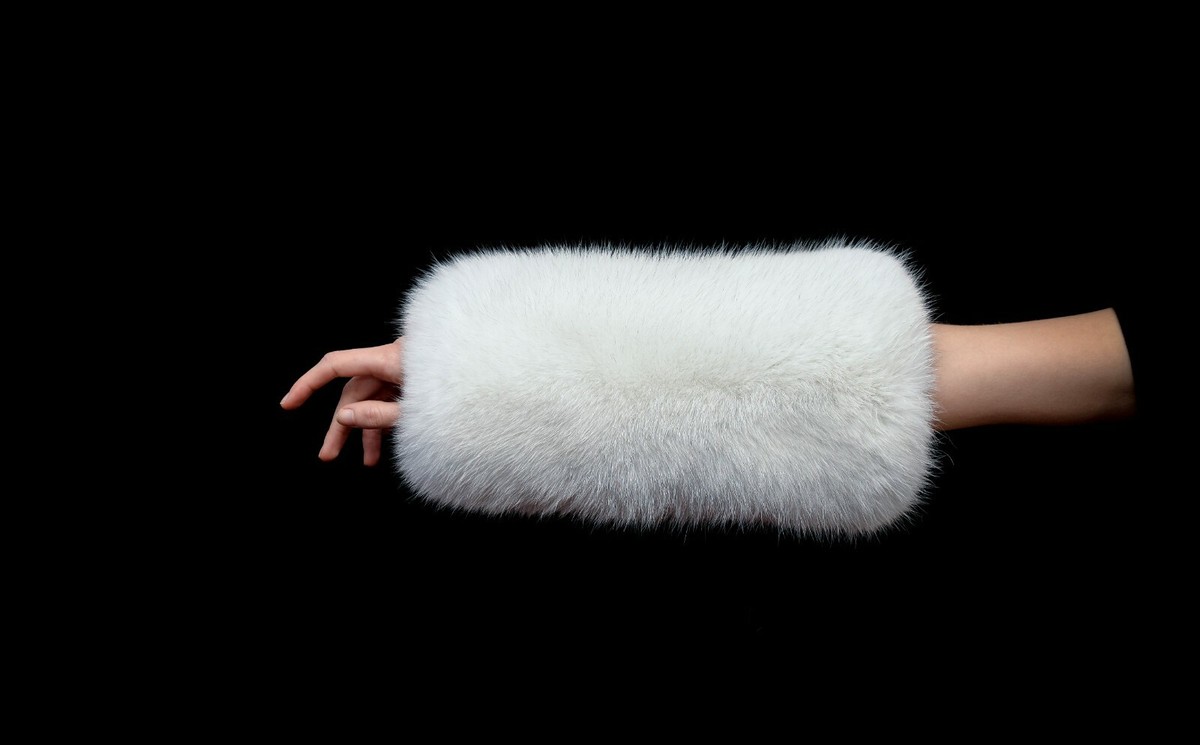 Saga Furs Arctic Snow White Fox Fur Cuffs Arms Warmers Wristbands