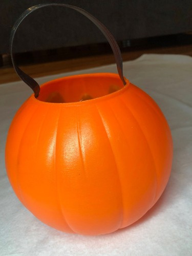 1980 6" Pumpkin Blow Mold Candy Bucket Pail Carolina Enterprises Halloween - Picture 2 of 4
