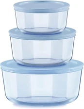 Pyrex Simply Store Blue Tinted 6-piece Round Food Storage Set with Plastic Lids