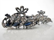 Medium blue or smoke gray crystal peacock metal hair claw clip bridal clip