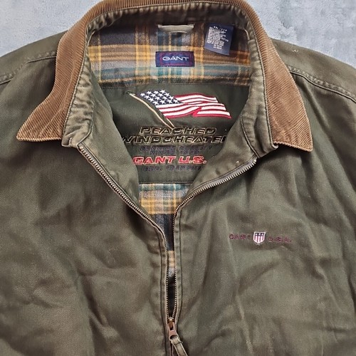 Gant Jacket Mens Peached Windbreaker 2XL Green Vintage Bomber Corduroy Collar - Picture 2 of 10