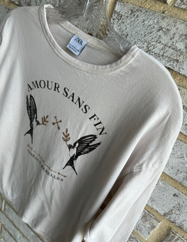 ZARA Long Sleeve White Amour Sans Fin Tee Shirt Girl's Size 11-12 (152cm). - Picture 4 of 5