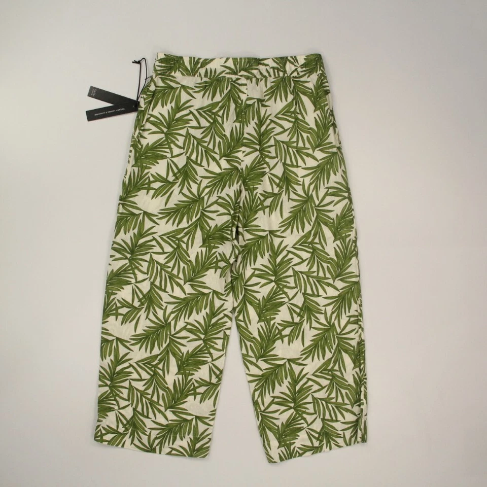 Pantalones Nicole Miller 100 % lino pierna ancha talla mediana verde hojas de palma nuevos con etiquetas Foto 4 de 4