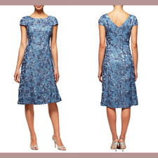 NWT 219 Alex Evenings  12  Sequin Rosette Dress in Brush Periwinkle Q288