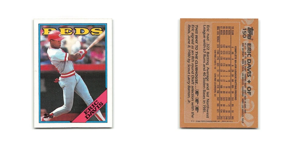 Eric Davis 1988 Topps #150 Cincinnati Reds Baseball Card NM - Image 3 of 3