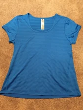 Womens Active Life Blue Athletic short sleeve Shirt Top Large Perforated reflect