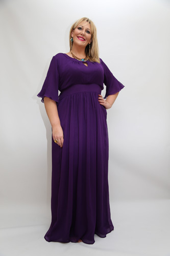 *TALL*  Plus Size Long Maxi Dress in Red, Purple and Black Chiffon with sleeves - Picture 1 of 5