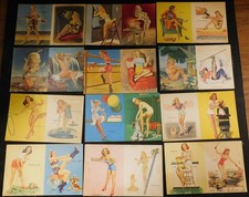 MUTOSCOPE RISQUE ARCADE DOUBLE PANEL CARDS PIN-UP GIRLS 1940'S LITHO 5.25 X 3.25