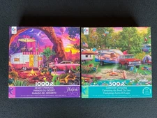 Ceaco Desert Paradise Lakeside Camping Puzzle Bundle 1000 pc + 500 pc Complete