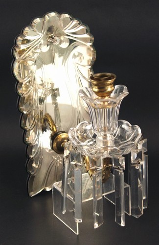 Applique vintage Hollywood Regency ottone dorato taglio specchio cristallo candela luce - Foto 4 di 8