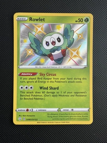 Rowlet SV001/SV122 Shiny Holo Rare - Pokemon Shining Fates: Shiny Vault NM