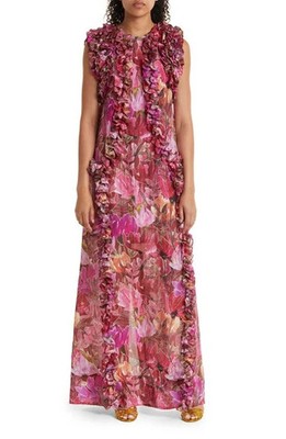 NEW, Isla and White Floral Silk Dress in Pink Size S #LD86