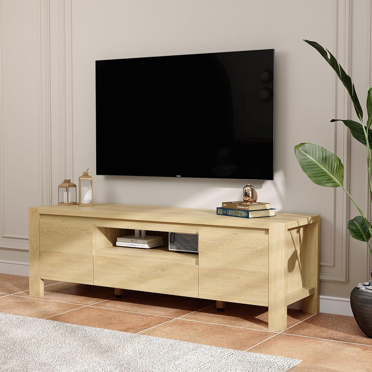 With Doors For Tvs Up To 60", Natural Finish