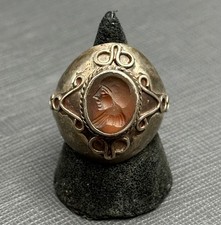 Unique Roman Greek Silver Carnelian Agate Stone Seal Old Silver Ring