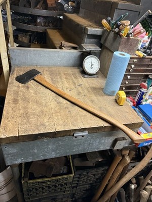 Antique Old Early 5 Lb Phantom Bevel Axe Hand Tool Unknown Unmarked W Handle USA
