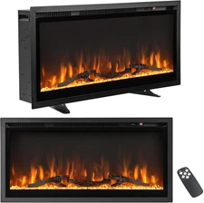36 Inches Electric Fireplace In-Wall Recessed, Wall Mounted and Freestanding, 75