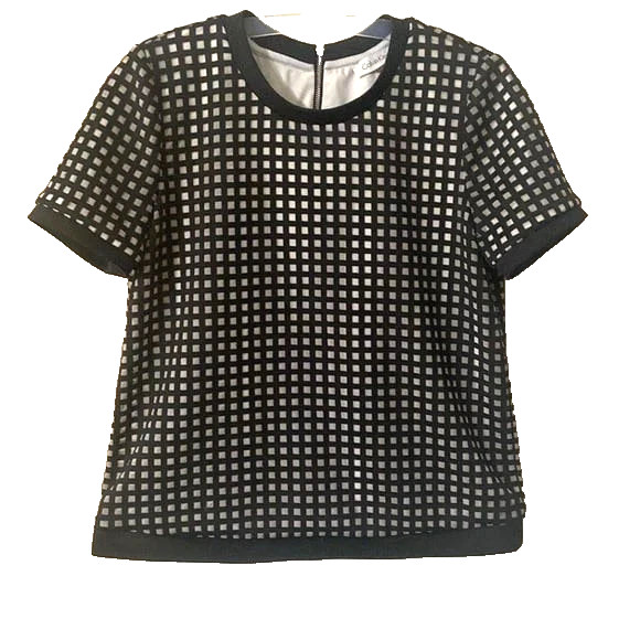 Calvin Klein Black Grid Pattern Blouse Business E… - image 1