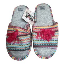 MUK LUKS Pink Grey Aztec Print W.Tessel Women's Florence Slipper Sz M 7/8 NWT