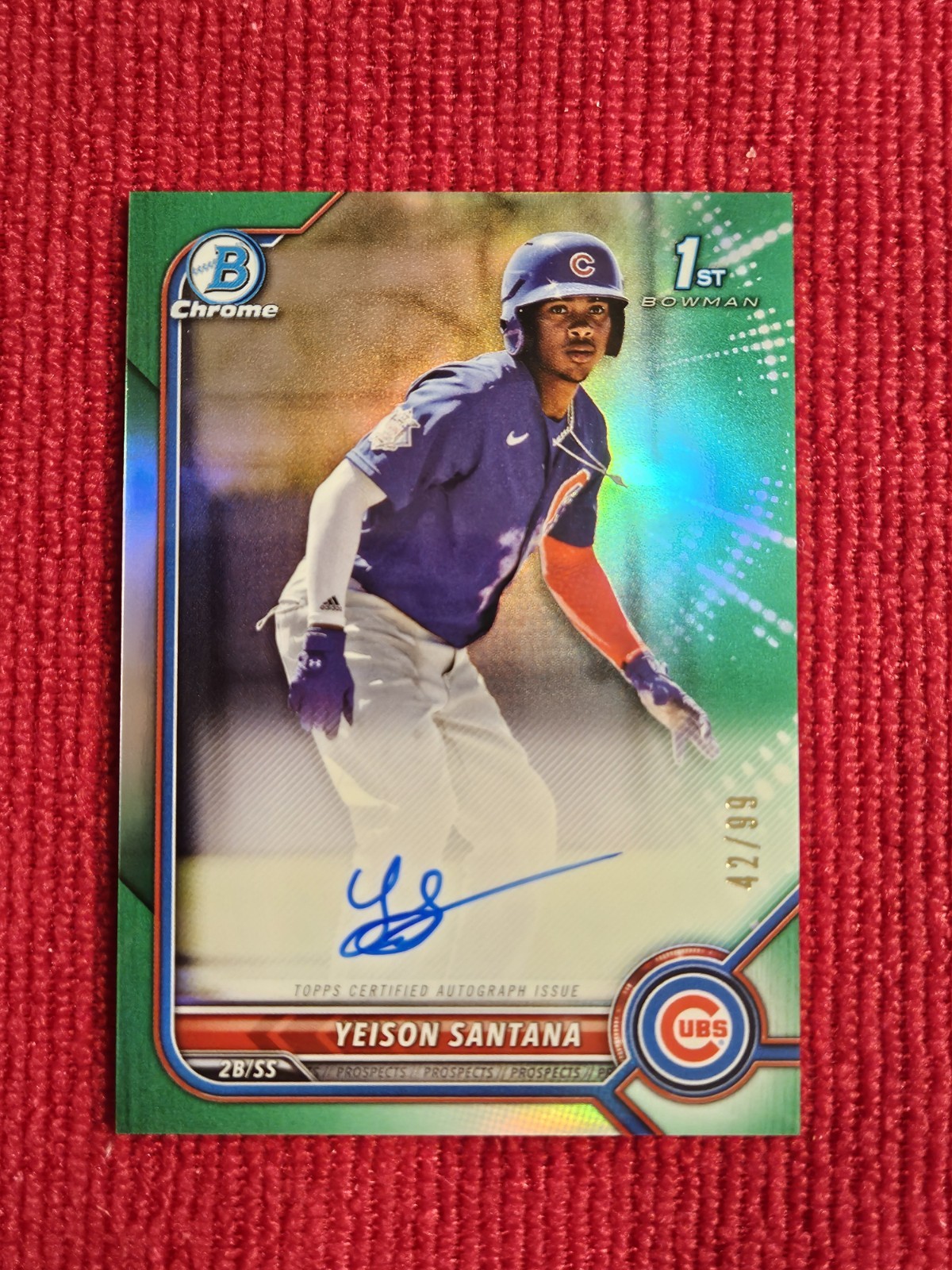 Yeison Santana 2022 1st Bowman Chrome Auto Green Refractor #42/99 Cubs