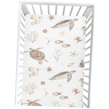 CaTaKu Sea Turtles Seashells Mini Crib Sheets for Girls 52x28x9 In Cute Turtles