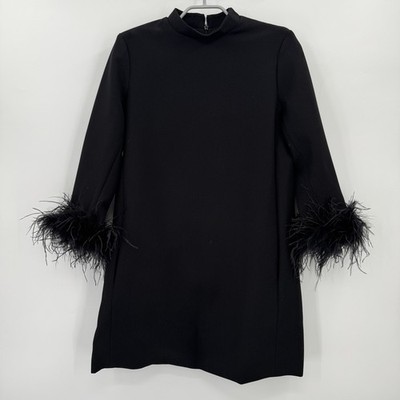 Tuckernuck Black Mod Ellie Dress sz L Large NWT Long Sleeve Feather Wrist Shift