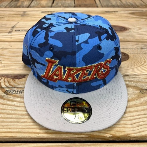 LA Lakers New Era 59FIFTY Fitted Hat 7 1/4 Blue Camo 60th Anniversary NWT