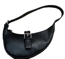 Black Crescent Saddle Bag Purse Buckle Shoulder Strap Half Moon Shape