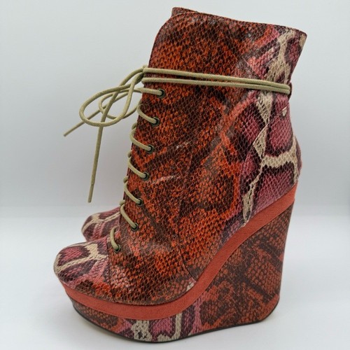 Michael Antonio Wedge Snake Print Leather-Suede Lace Up Boots Size 7.5 - Picture 4 of 16