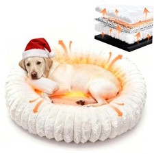 Self Warming Pet Bed, Donut Dog Bed for L: 36"L x 36"W x 10"Th White Donut