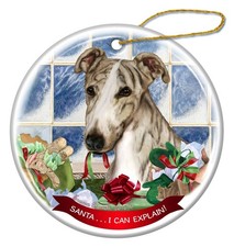 Fawn Brindle Greyhound Dog Porcelain Ornament Pet Gift Santa I Can Explain 